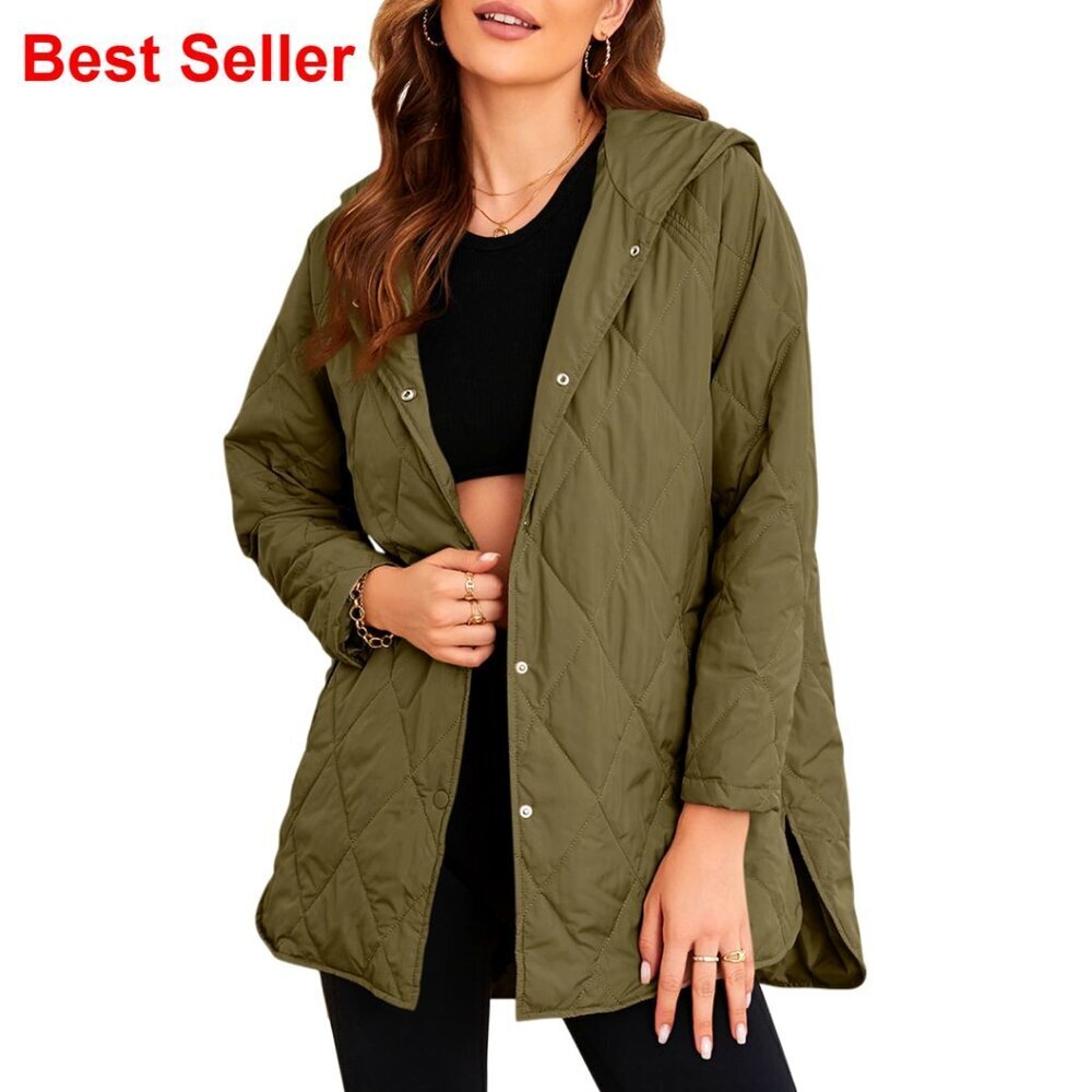 Quilted Hooded Lightweight Jacket for Women, Long Sleeve, Diamond Texture,
